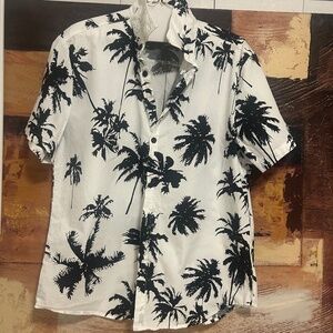 Men’s Black/White Medium Button Shirt Sleeve Shirt